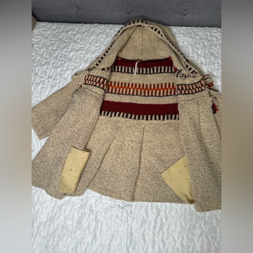Free People Fitted Boho Hooded Knit Cardigan Sweater Chunky Wool Blend Cozy Sz M - Picture 10 of 10